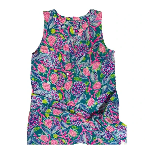 Lilly Pulitzer Sleeveless Cotton Pima Tropical Print Tie Waist Dress Size S - Picture 3 of 9